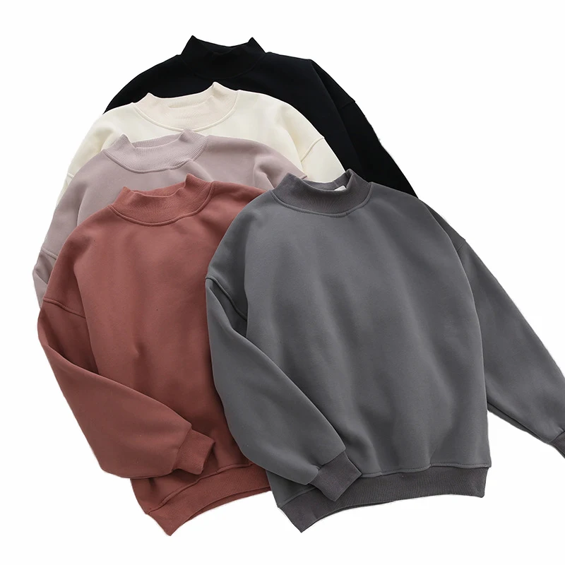 

Warm Pile Lined Oversize Pullover Sweatshirt Women Basic Crew Neck Thermal Sweatshirts