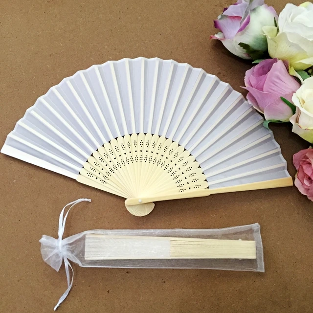 Free shipping Wholesale 50pcs/lot Elegant White Folding Silk Hand Fan