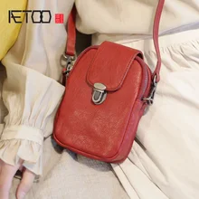 AETOO Red leather multi-layer bag, women's vertical stiletto bag, summer retro shoulder small square bag