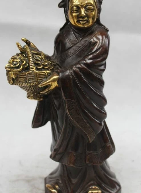 

10"China Chinese Folk Bronze Gild Taoism Eight Immortals Lan Caihe Buddha Statu