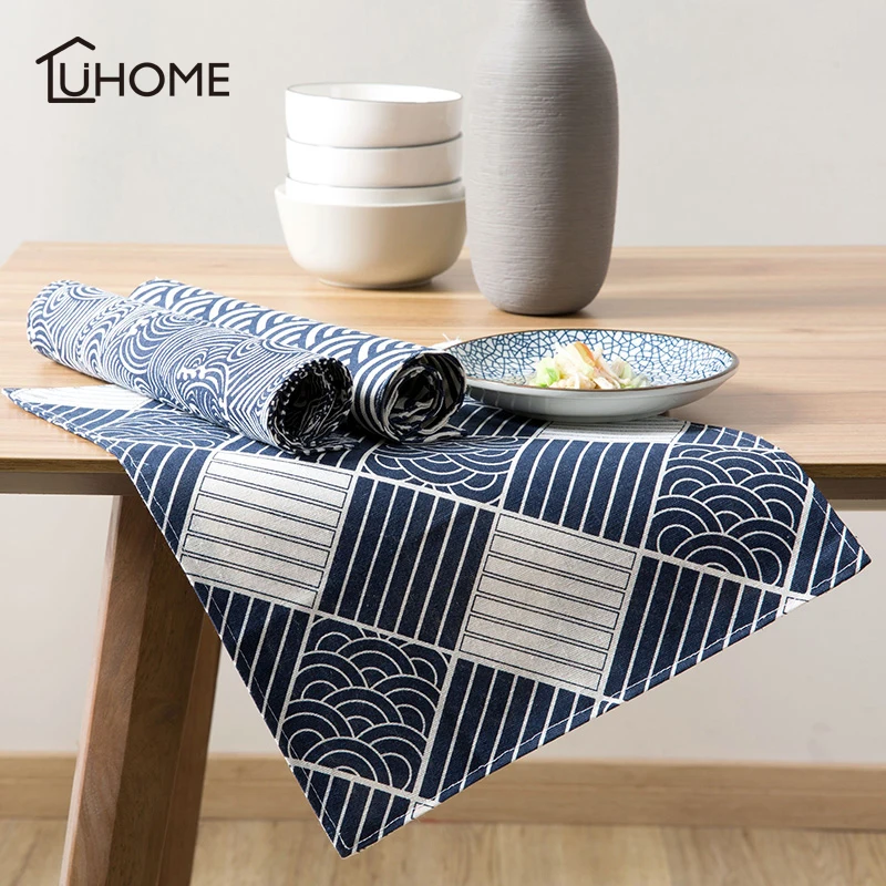 Kitchen Table Mats Cotton Linen Table Napkin Double Layer Totem Pattern Decorative Placemats Rectangular Anti-scalding Pad