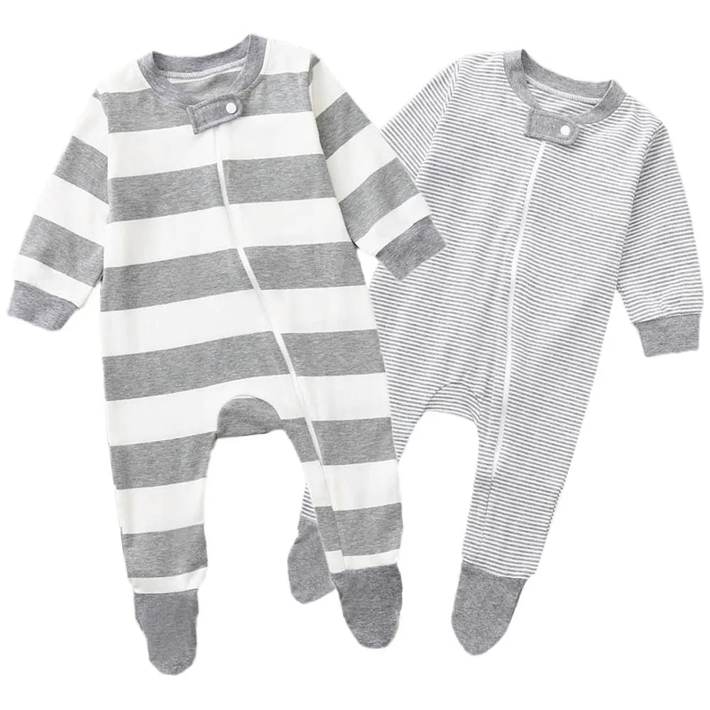 Baby Girl Boy Romper Clothes Zipper Packs Stripe Kid Warm Long Sleeve ...