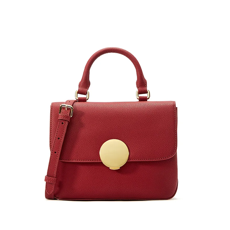 High quality soft Calfskin lychee pattern women leather handbags Elegant and elegant lock closure Square covered shoulder bag