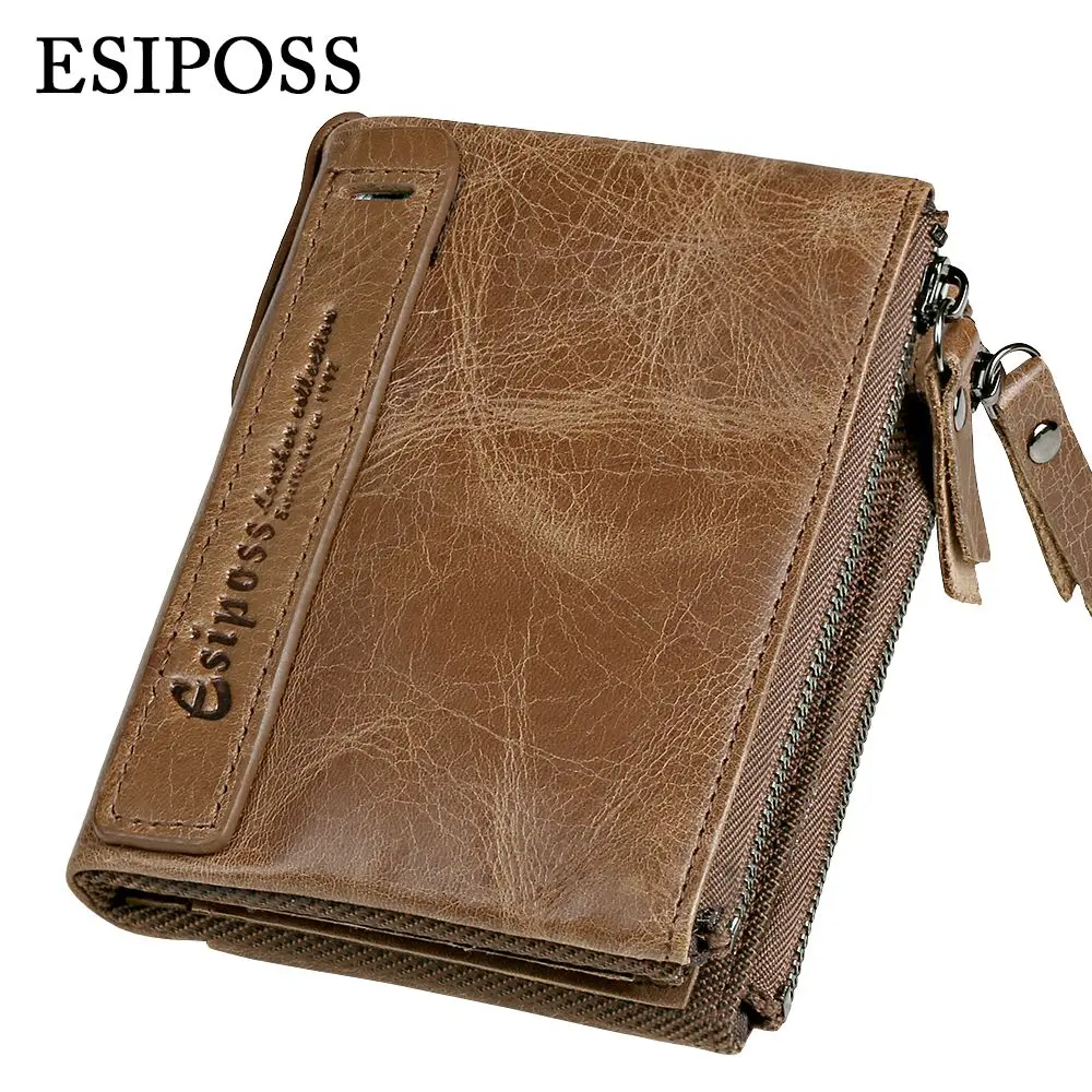 ESIPOSS Genuine Crazy Horse Leather Men Wallet Small Short Vintage Leather Wallet Coin Purse New High