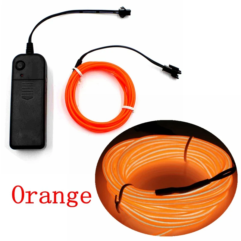 EL Wire 1 м/2 м/3 м/5 м неоновые огни Светодиодный светильник Гибкая веревочная трубка Светодиодная лента для танцевальной вечеринки декор украшение автомобиля с 2* AA контроллер - Испускаемый цвет: orange