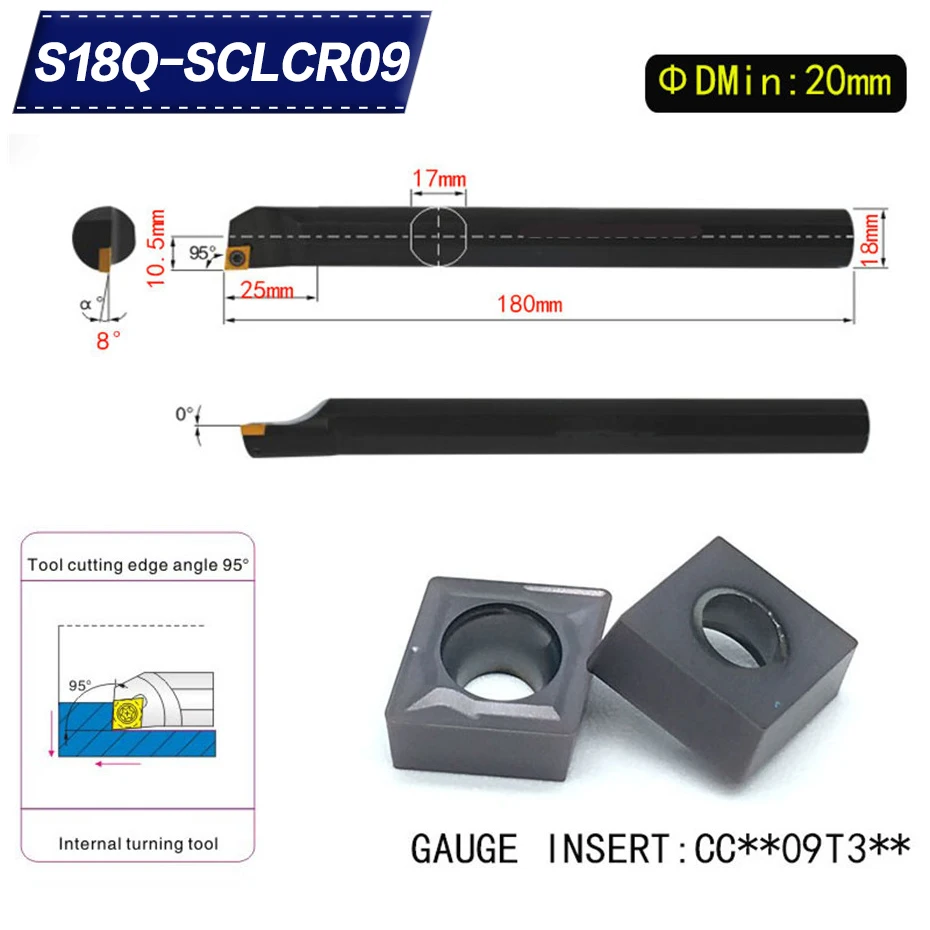 S18Q SCLCR09 95 Degrees Turning Tool Holder Boring Bar Internal Turning