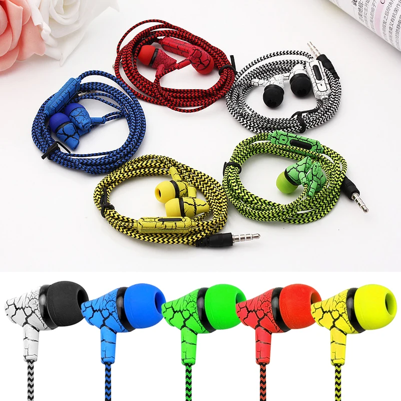 

500pcs/lot 3.5MM Crack Wired In-ear Earphones w/ microphone Remote Braided Earphone Earbuds for iPhone iPod Samsung Retail Box