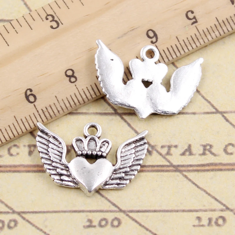 

10pcs Charms crown heart wings 17x24mm Tibetan Silver Plated Pendants Antique Jewelry Making DIY Handmade Craft