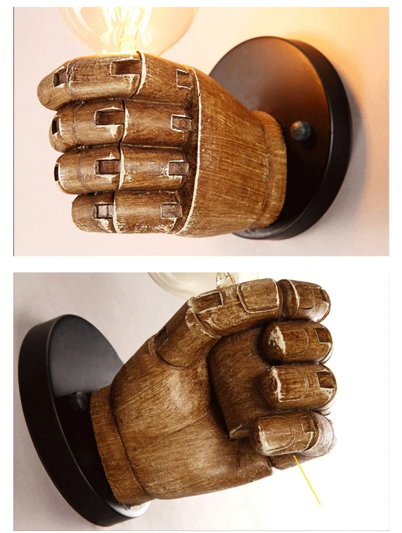 Retro Resin Right  Left Hand Fist Wall Lamp Loft Wind Novelty Cafe Bar Foyer Study Dining Room Home Decoration Lights Fixtures (7)