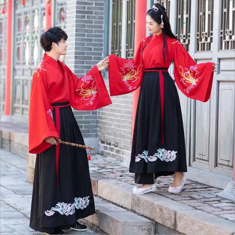 Пары Hanfu старинные китайские красные/черные взрослые костюмы для Хэллоуина