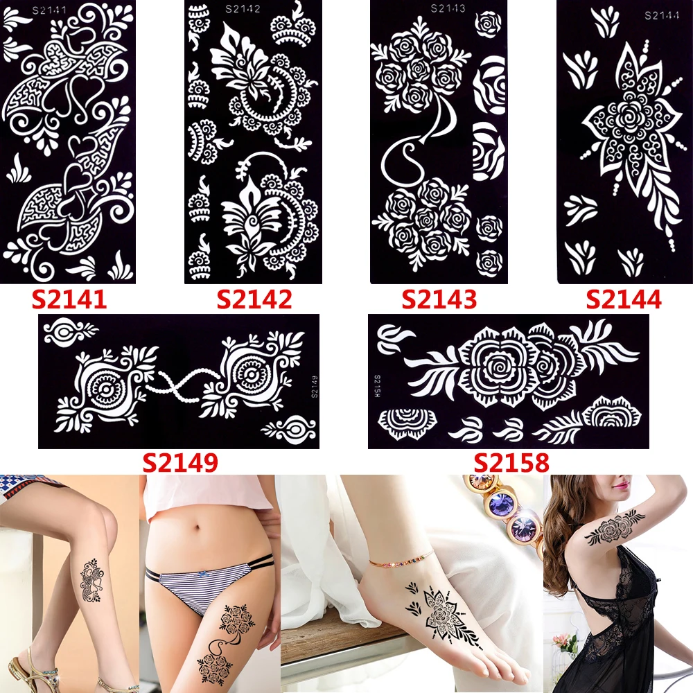 6 штук, трафарет для татуировок из хны, узор в виде цветка розы, рисование пастой леди, для тела, для ног, трафарет для татуировки, сексуальный продукт, водонепроницаемый, S200#24