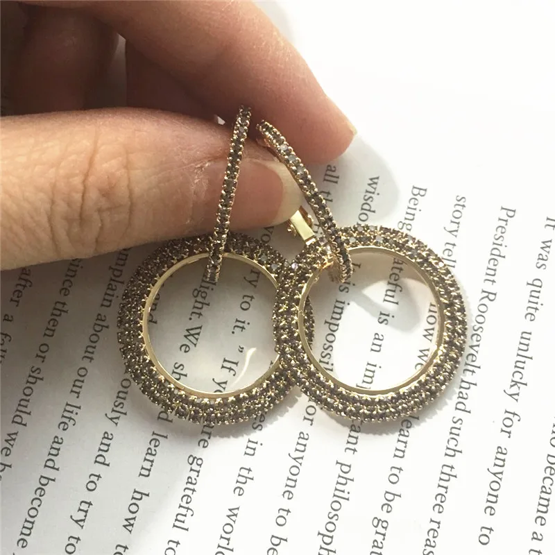 Дизайн, креативные ювелирные изделия, высококачественные элегантные Кристальные сережки, круглые золотые и серебряные серьги, серьги на свадебную вечеринку для женщин - Окраска металла: gold-grey