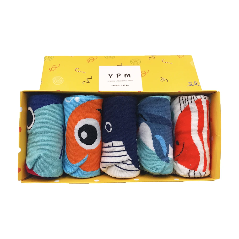 VPM Kawaii/Хлопковые женские носки до щиколотки с рисунком рыбы, суши, Счастливого кота, Кита, тапочки, летние невидимые, в японском стиле, Подарочная коробка, 5 пар
