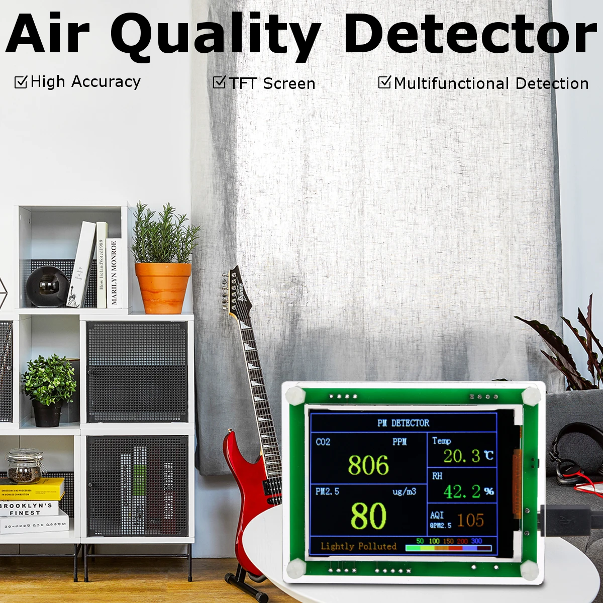 

A4 PM2.5 Air Quality Detector 2.8inch TFT Screen Semi-closing Design High Sensitivity Sensor for Home Office Car Real-time