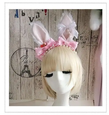 Плюшевый кролик с ушами Косплей Аниме заслуживаете играть роль реквизит Лолита обруч для волос с бантиком