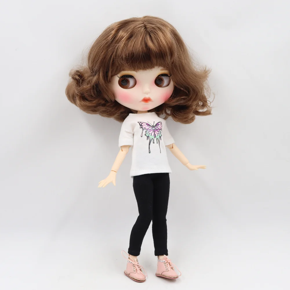 Одежда для 1/6 года, милая плюшевая куртка Blyth doll с белыми черными брюками с короткими рукавами, подарок для девочки, ледяная игрушка BJD