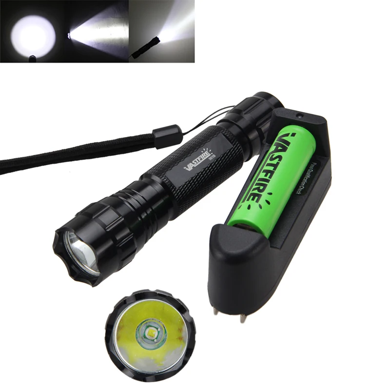Lanterna + Rifle Luz para Esportes ao ar Vastfire Lumens Branco q5 Tático Caça Livre Scope Montagem 18650 Carregador 5000 Xml 5 Luzes de armas