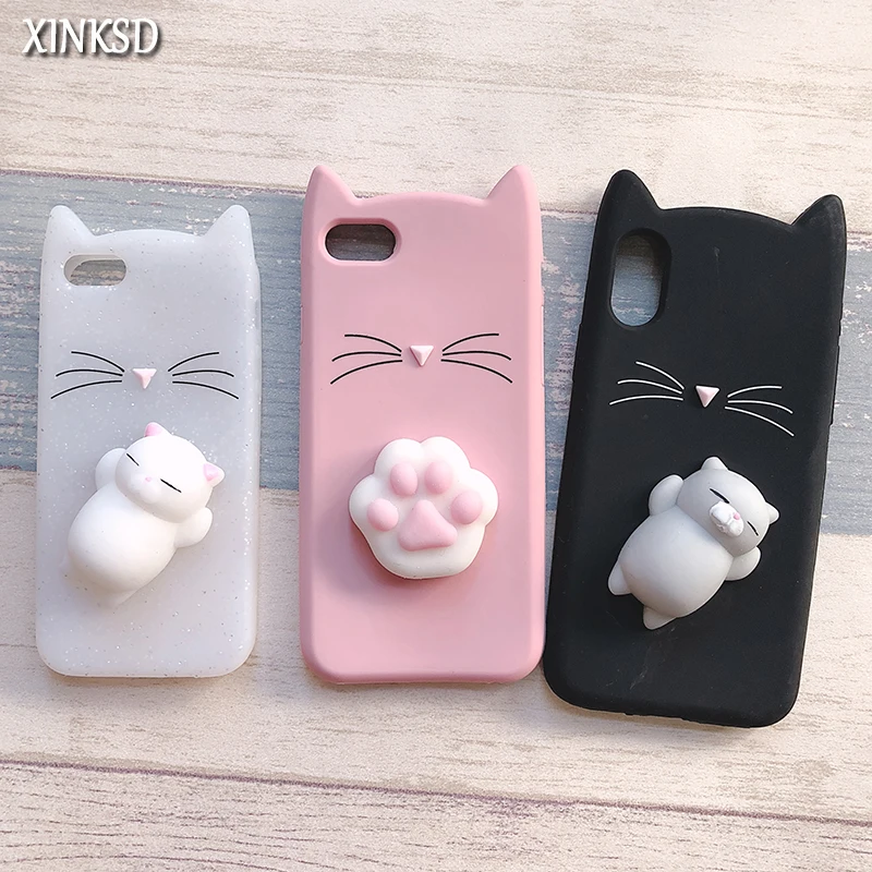 

3D Cute Japan Glitter Bearded Cat Case For iphone 5 5S SE X Squishy Cat Cases For iphone 7 8 6 6S Plus Silicone Mobile Phone Bag