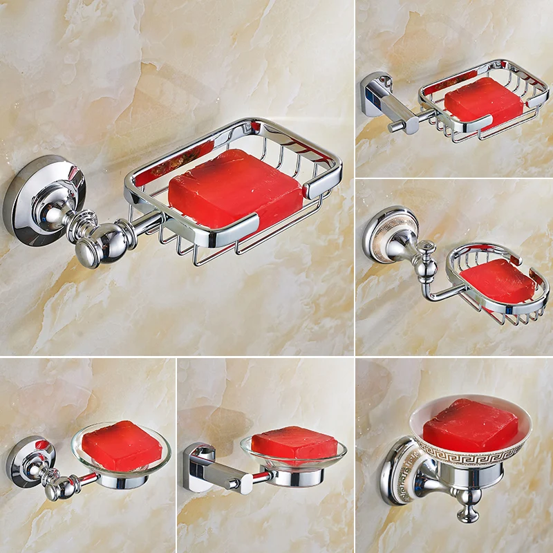 

AUSWIND Contemporary soap net brass Soap dish holder silver polish round base Dish Soap Box wall mount Bathroom Accessories