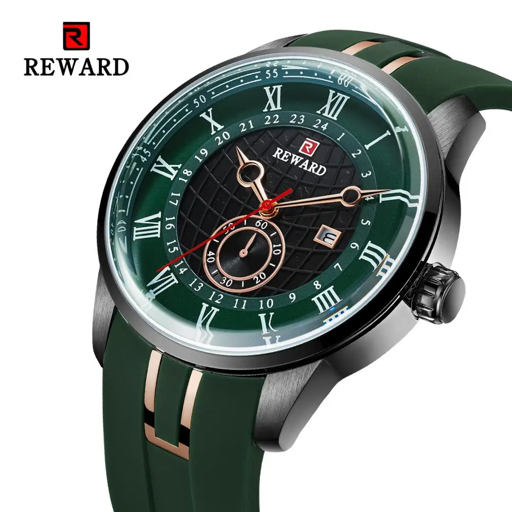 

REWARD Brand Men's Watch Japan imported with calendar movement watch men Waterproof Soft silicone strap watch relogio masculino