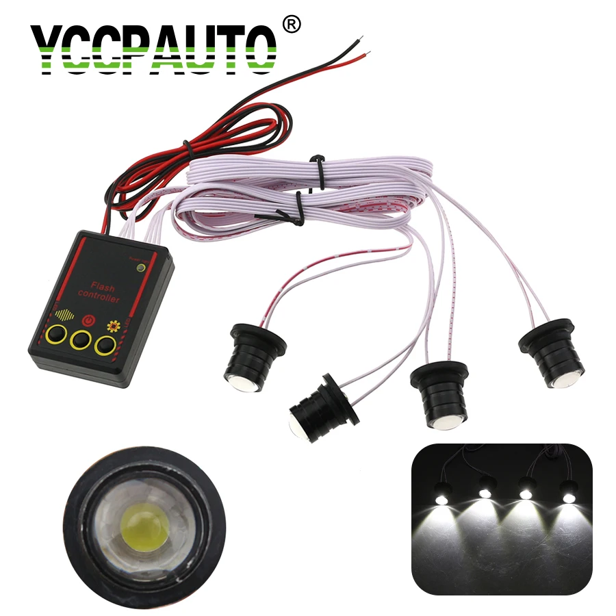 

YCCPAUTO 1Set 4in1 LED Car Hawkeye Eagle Eye Strobe lights Auto Truck DRL Emergency Flashing Warning Light Car Day light 12V