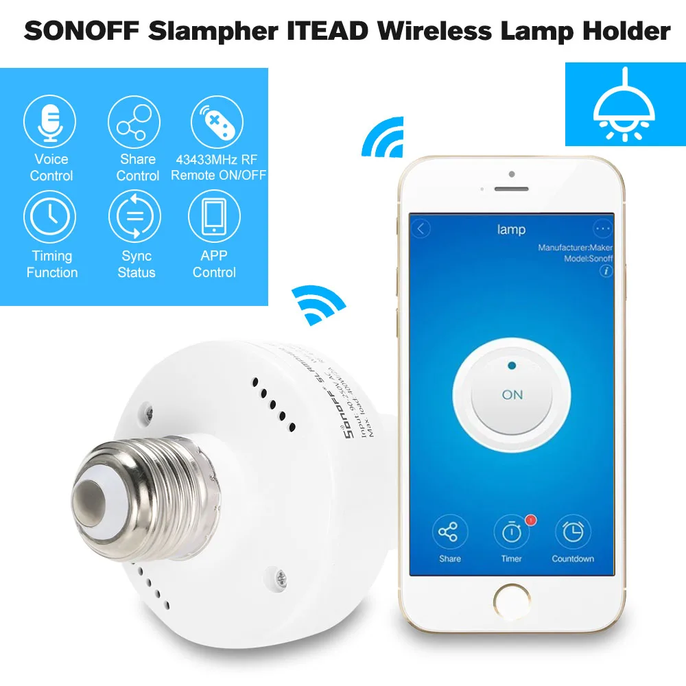 Sonoff Slampher умный WiFi держатель света Wifi переключатель умный дом E27 держатель лампы прерыватель для Alexa Google Home