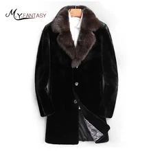 M.Y.FANSTY Shuba 2017 Winter Black Swan Velvet Mink Man Suit Collar Real Fur Single Breasted Jacket Long Causal Slim Mink Coats