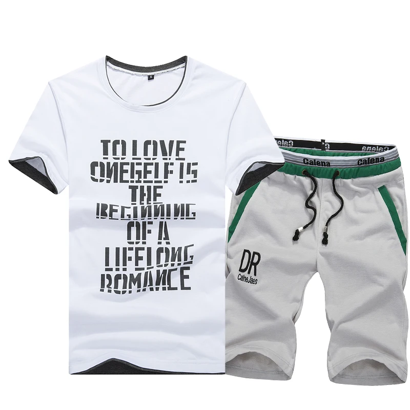 2019 letter print T Shirts+Shorts men sets Brand clothing Two pieces tracksuit Fashion Casual Tshirts Workout Fitness Sets M-4XL