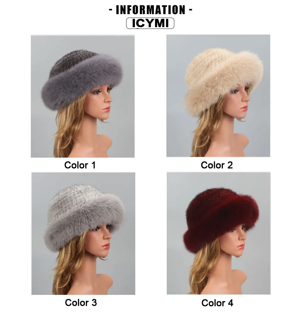 ICYMI настоящая меховая шапка зимняя для женщин Шапки натуральный мех норки с лисьим мехом шапка роскошный бренд русский солнце Вязание Панамы