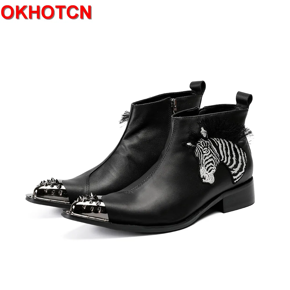 Buy Designer Black Chelsea Boots Men Embroider Zebra