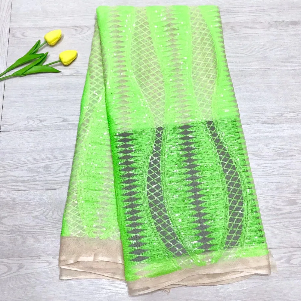 

Latest Sequins Lace Fabric 2019 High Quality African Fabrics With Beads Nigeria Sequined Embroidered Mesh Net Lace Fabric NX182x