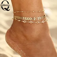 Набор ножных браслетов с кристаллами и блестками для женщин, пляжные украшения для ног, винтажные массивные ножные браслеты в богемном стиле, вечерние летние ювелирные изделия