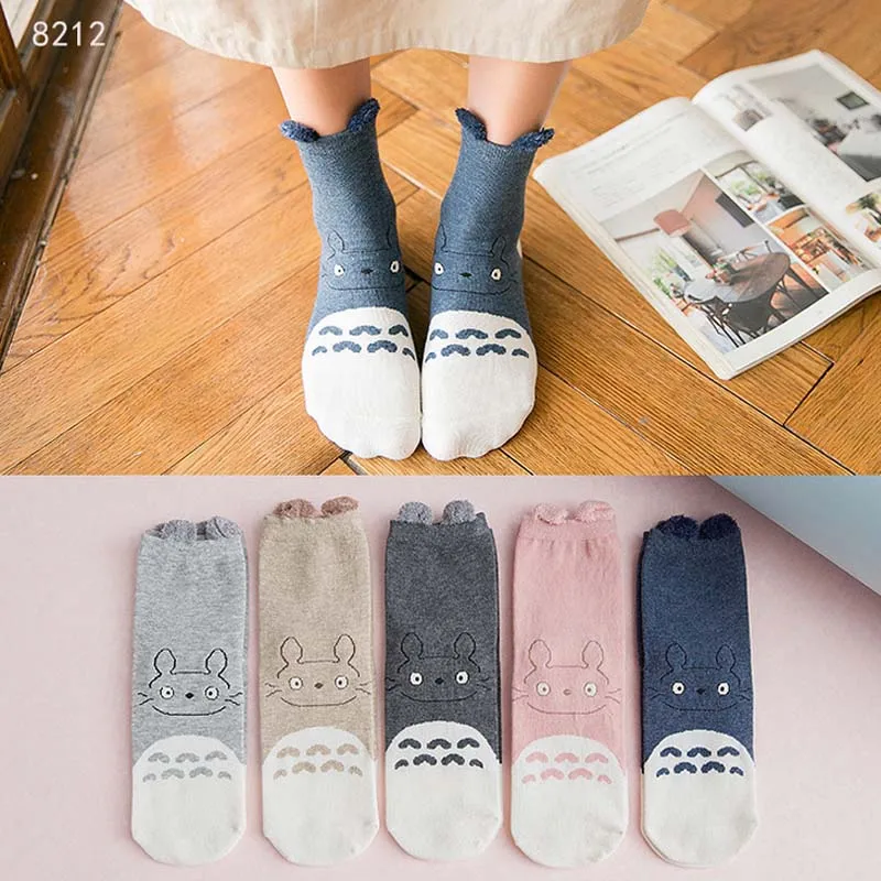 Женские милые Мультяшные носки Harajuku Kawaii Рождественские Носки Женские повседневные хлопковые с рисунком кота Sokken для девочек 5 пара/лот - Цвет: 8212