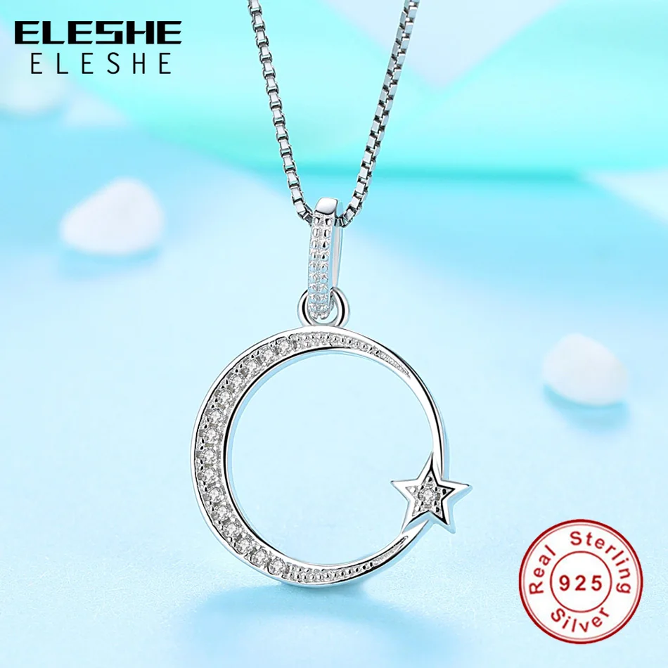 ELESHE Новая мода ожерелье 925 серебро Луна& звезда кулон подарок для женщин Девушка ювелирные изделия Мода без звеньев цепи