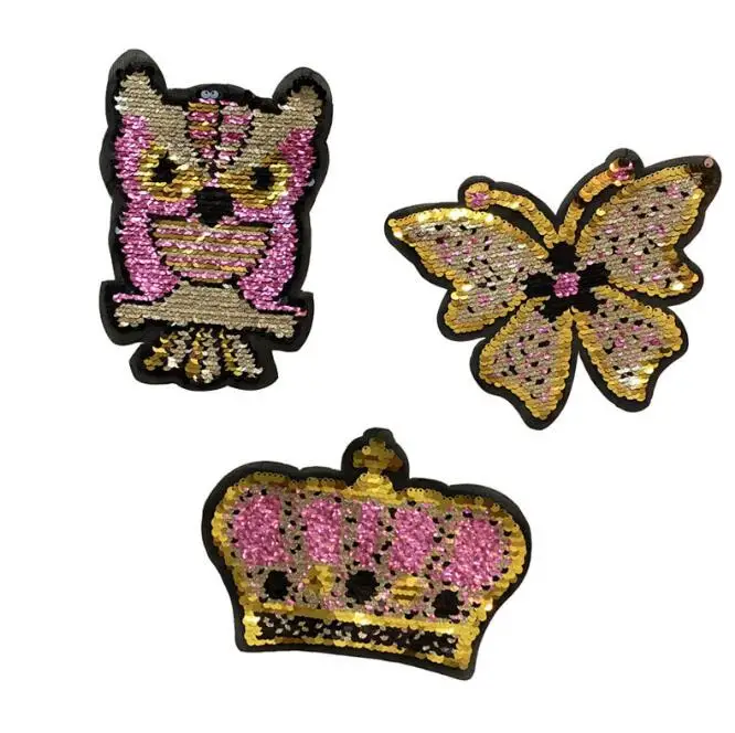 

The new version of the flip color sequin cloth owl crown butterfly figure sequins color paste clothing accessories