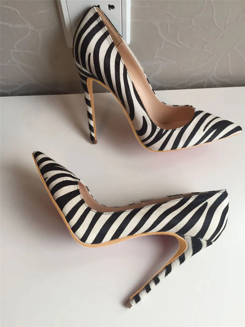 Veowalk Flock Zebra Women Pointed Toe Super High Heels Sexy Ladies Slip On Stilettos Pumps Woman Fashion Thin Heel Party Shoes