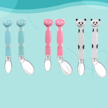 

2Pcs/set Newborn Baby Silicone Soft Feeding Tableware Cartoon Spoons Set Dishes Babies Infant Utensils Learning Spoons