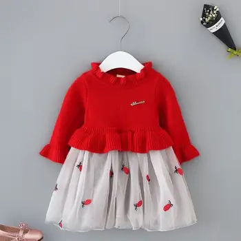 

2018 Baby Girl Boy Sweater Dress Infant Girls Knitted Sweaters 3D flower Mesh Princess Dresses Fall Winter Clothing