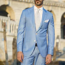 Новейший итальянский стиль мужской костюм светло-голубой смокинг жениха 2 шт Slim Fit мужской свадебный Выпускной ужин костюм жениха Costumens