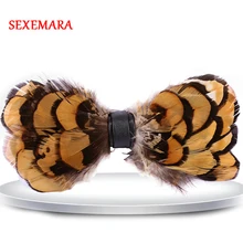 Роскошный перьевой галстук регулируемый галстук-бабочка желтый ручной работы галстук-бабочка с перьями для мужчин и женщин с подарочной коробкой