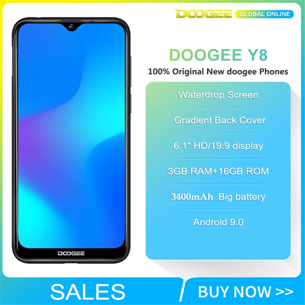Original Doogee Y8 Android 9.0 Waterdrop Screen