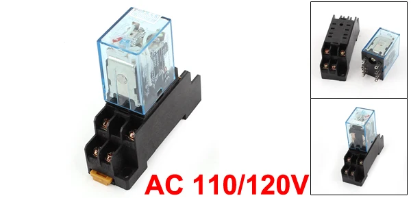 AC 110/120V Coil 35mm DIN Rail Red Lamp 8 Pin Electromagnetic Power Relay