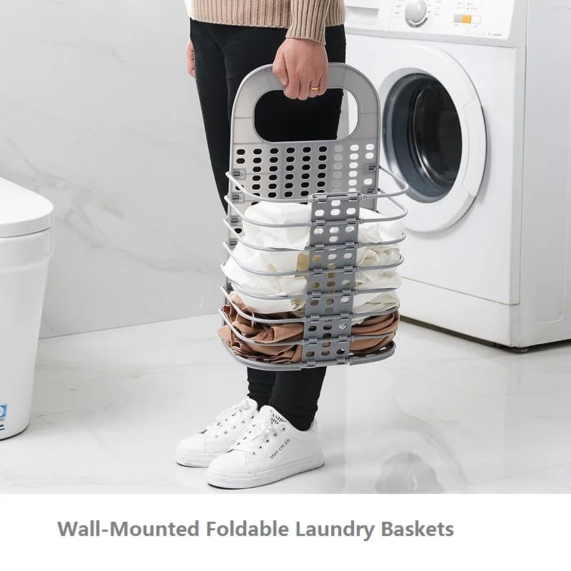

Foldable Laundry Baskets With Handle Wall-mounted Plastic Dirty Laundry Basket Organizer Storage Baskets AT28