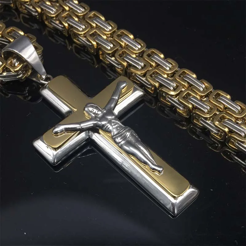 

Big Cross Necklaces Silver/Gold Color Stainless Steel Jesus Christ Cross Pendant & Chain For Men Hip Hop Jewelry Christmas Gift