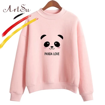 

ArtSu Cute Cartoon Panda Printed Women's Hoodies M-XXL Cotton Loose Sweatshirt 2018 Autumn Winter Casual Long Sleeve Pullovers