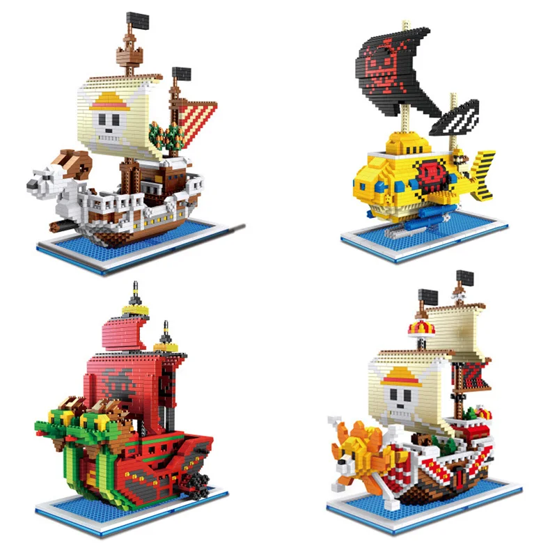 

Japan anime one piece micro diamond building block pirate ship THOUSAND SUNNY Going Merry nine snake Submarine nanoblock toys