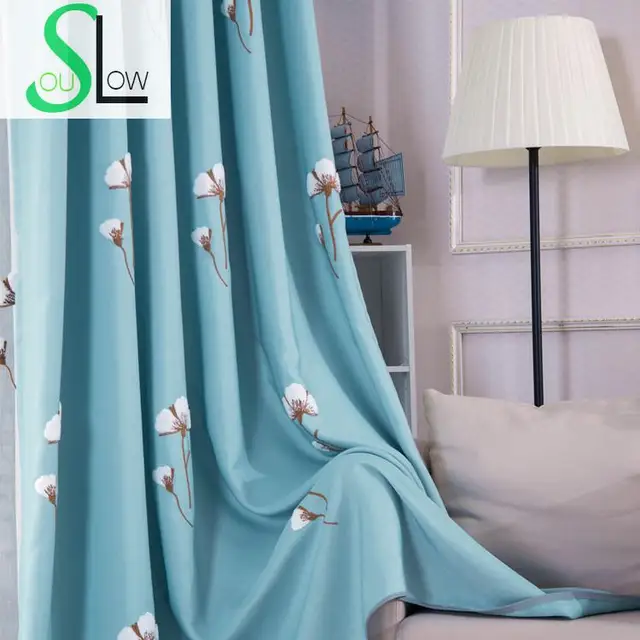 Slow Soul Blue Light Brown Curtains American Village Living Room Slow Soul Blue Light Brown Curtains American Village Living Room Bedroom Embroidered Fl Tulle Curtain For