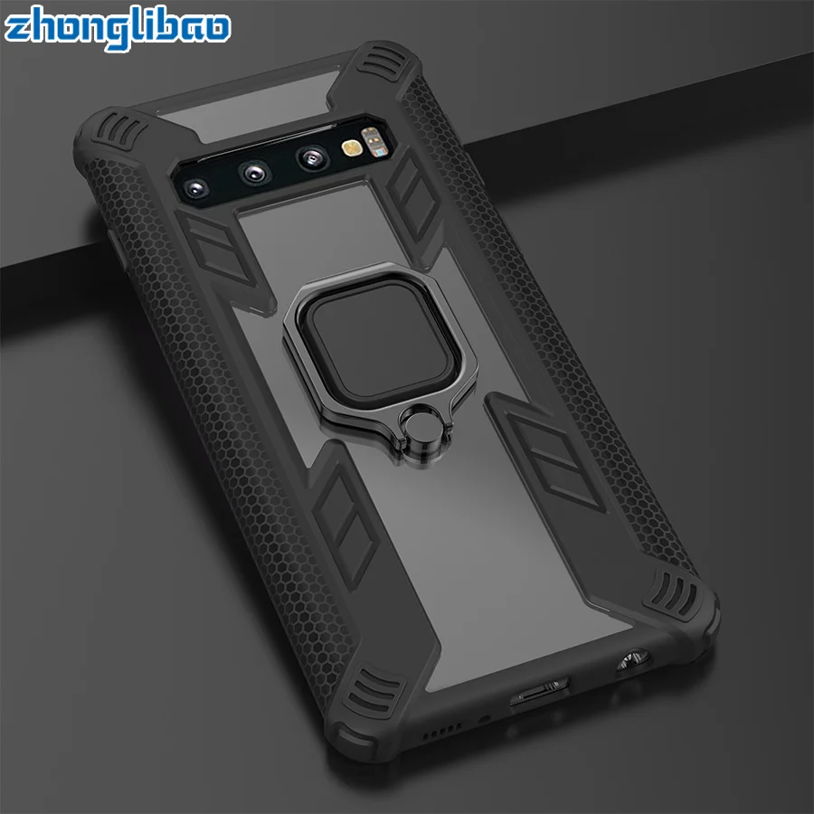 

Magnetic Armor Phone Case for Samsung S10 Plus A7 A9 2018 A50 A30 M 10 20 30 Car Ring Holder Stand Silicone Tpu Hard Back Cover