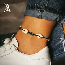 Boho океан пляж каури оболочки лодыжки браслет ручной работы регулируемая струна макраме мидия Seashell ножные браслеты для женщин ноги ювелирные изделия