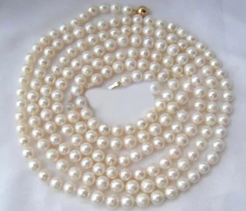 

popular long 50"8- 9mm round white freshwater pearls necklace